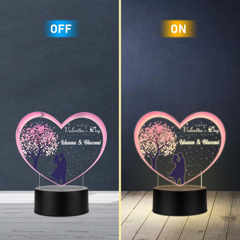 Happy Valentines Day Love Forever Personalized Couple Name LED Night Lamp with Warm White Light Valentines Day Gift for Husband Wife Romantic Light